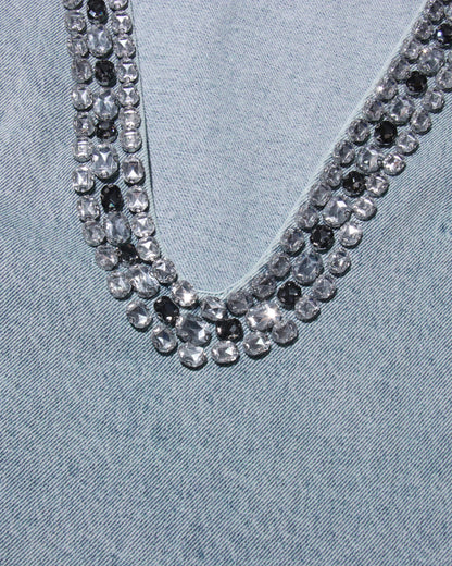 Light Blue Sleeveless Dress with Crystal Trim