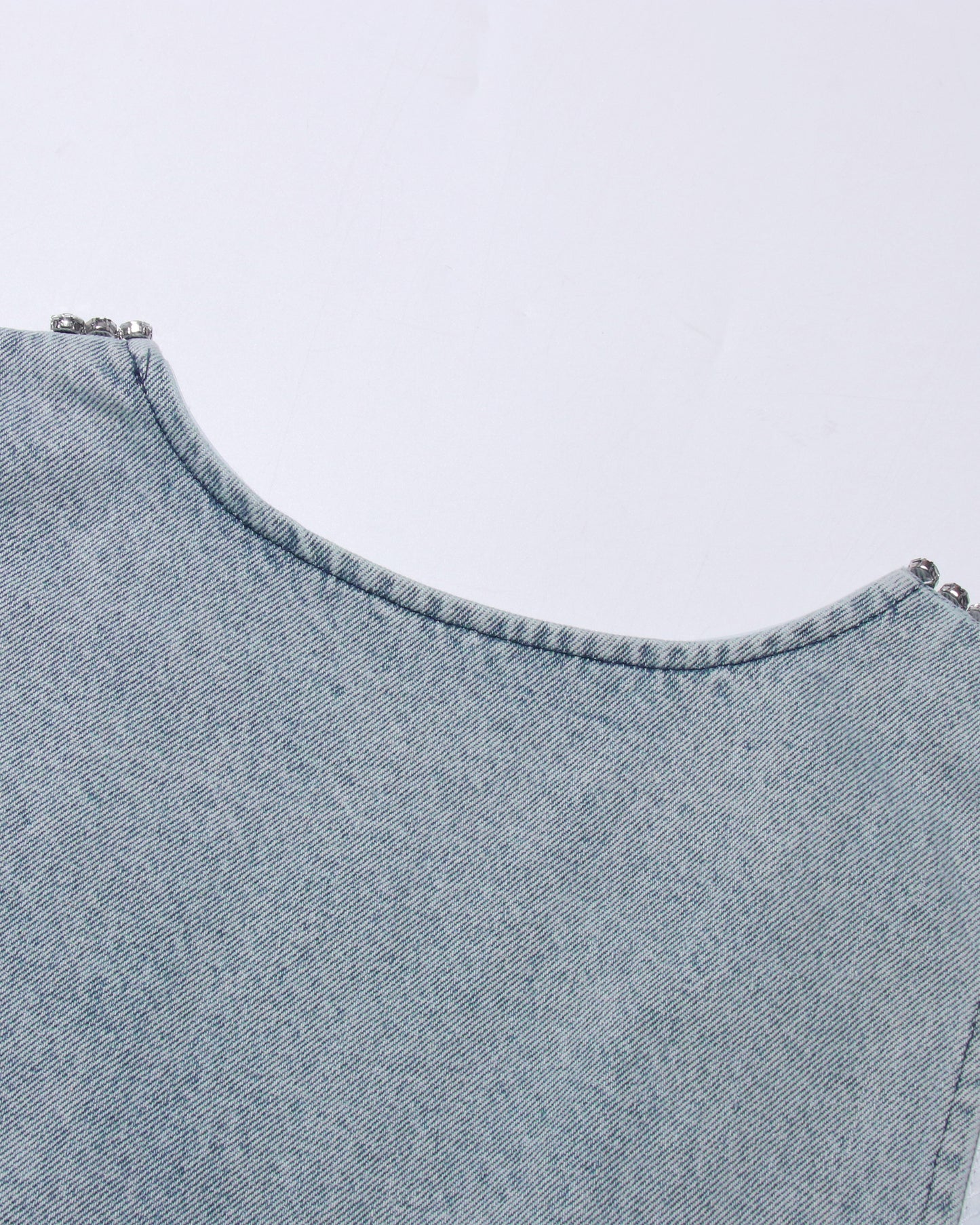 Light Blue Sleeveless Dress with Crystal Trim