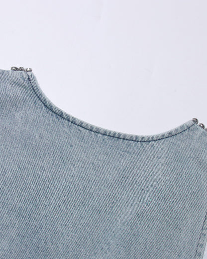 Light Blue Sleeveless Dress with Crystal Trim