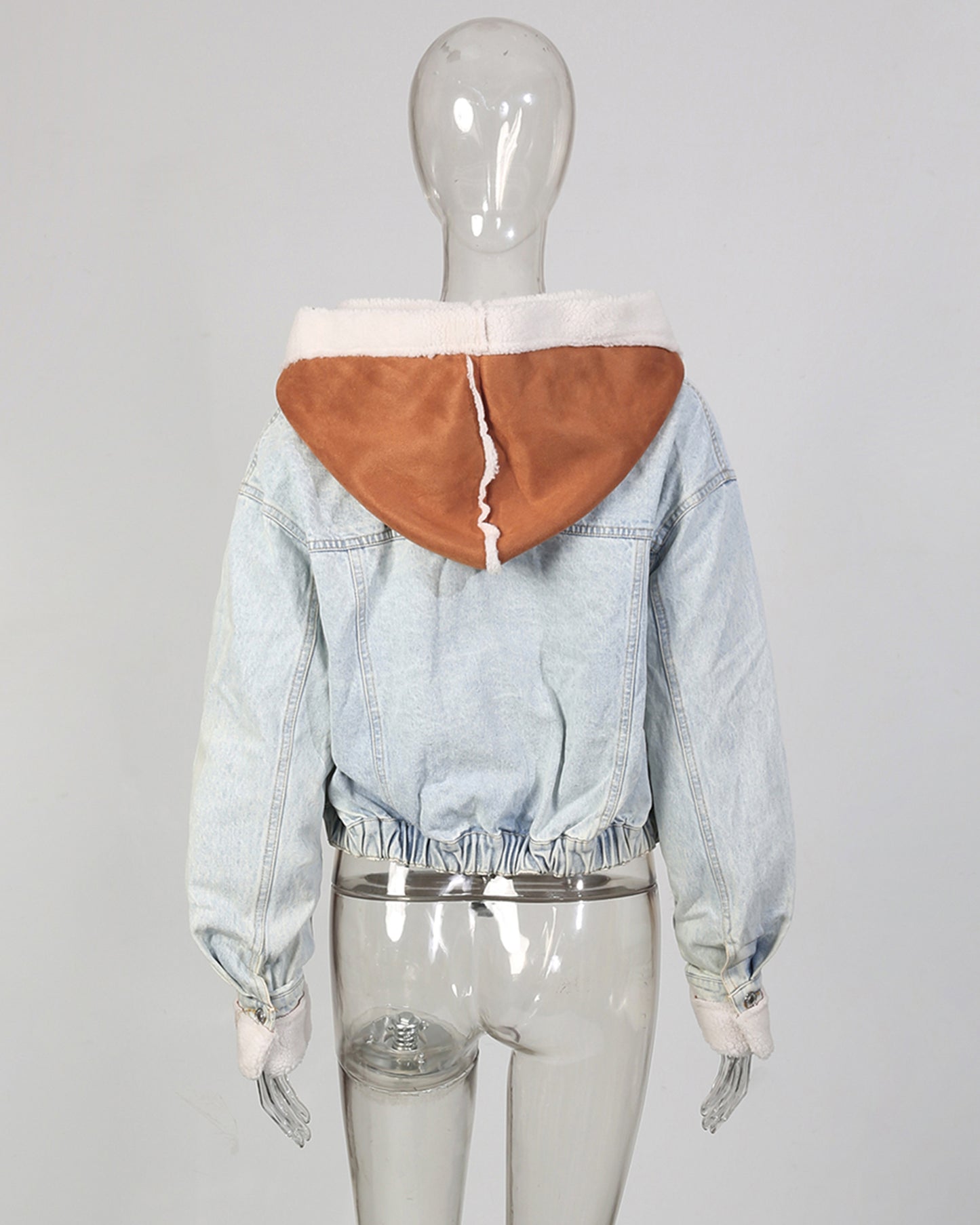 Light Denim Hooded Jacket with Shearling & Suede