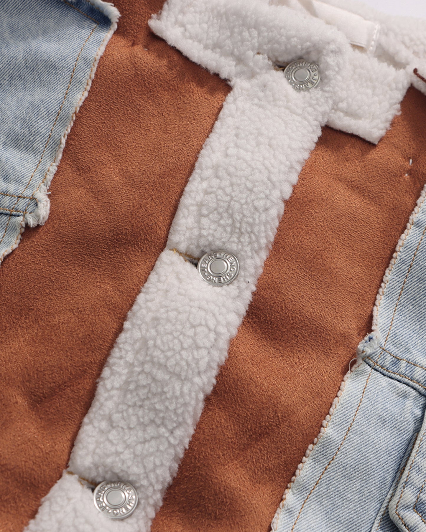 Light Denim Hooded Jacket with Shearling & Suede