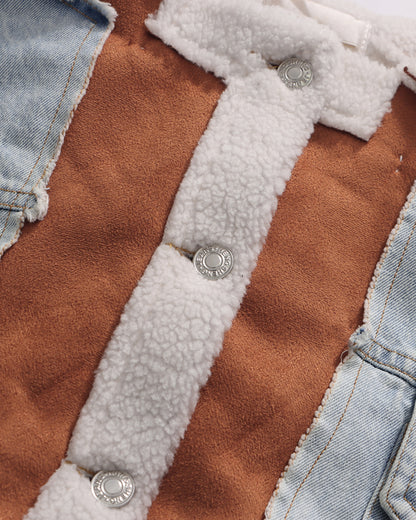 Light Denim Hooded Jacket with Shearling & Suede