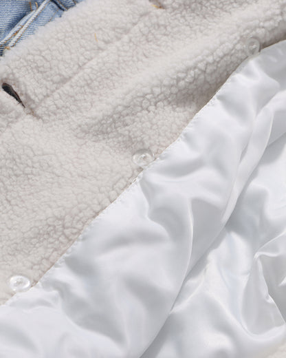 Light Denim Hooded Jacket with Shearling & Suede