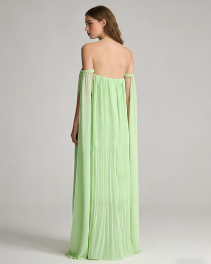 Light Green 3D Floral Pleated Maxi Dress