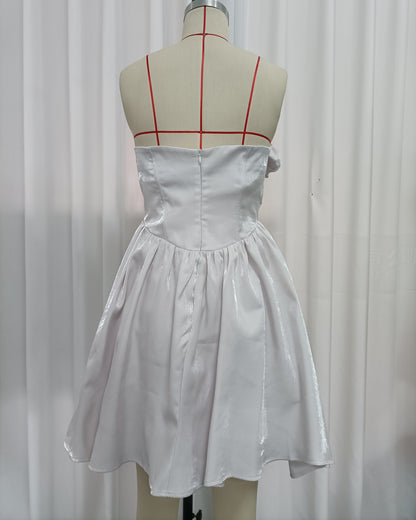 Lilac Strapless 3D Ruched Tunic Mini Dress