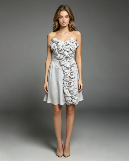 Lilac Strapless 3D Ruched Tunic Mini Dress