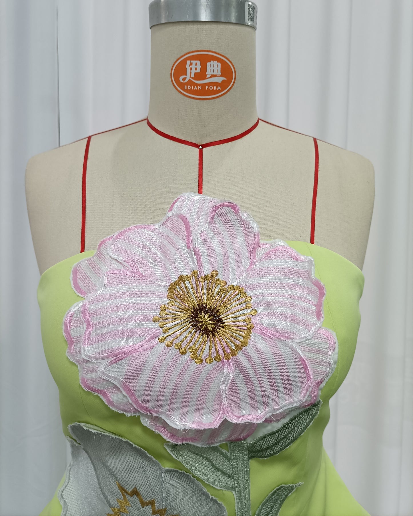 Lime Green Strapless Tunic Embroidery Top