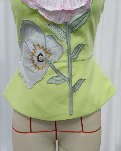 Lime Green Strapless Tunic Embroidery Top