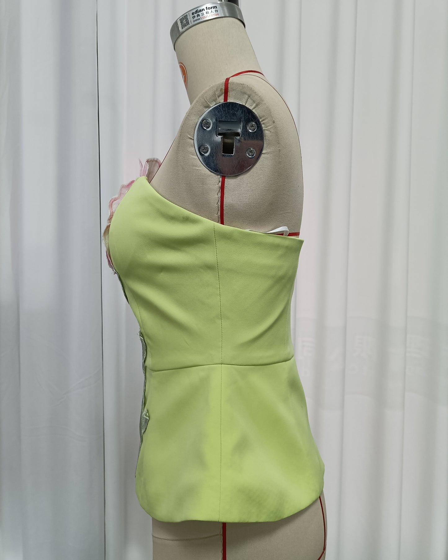Lime Green Strapless Tunic Embroidery Top