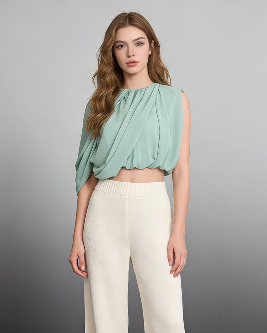 Mint Green Draped Sleeveless Crop Top