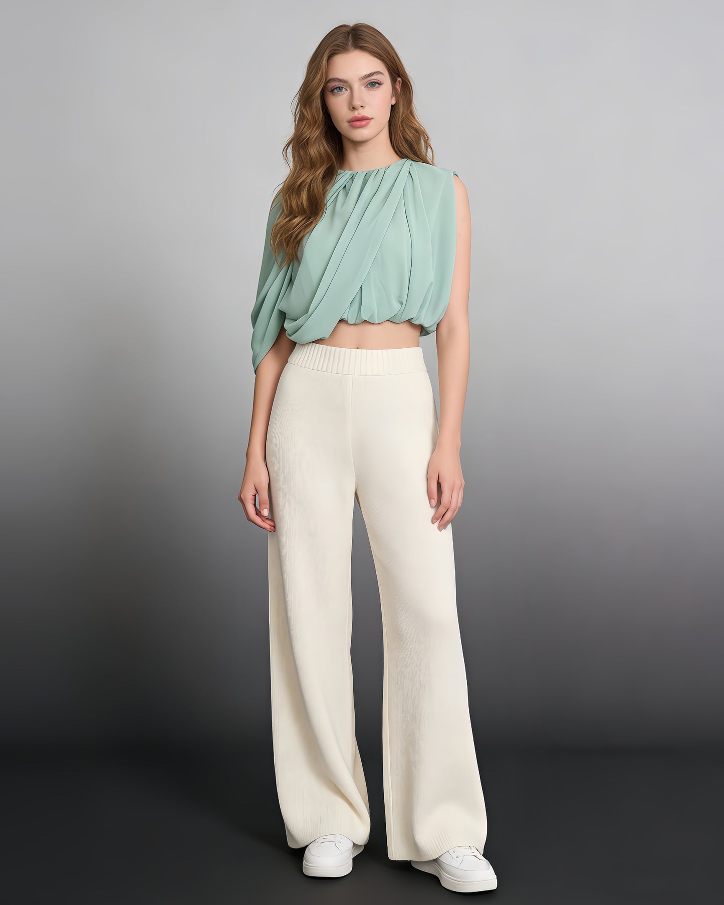 Mint Green Draped Sleeveless Crop Top