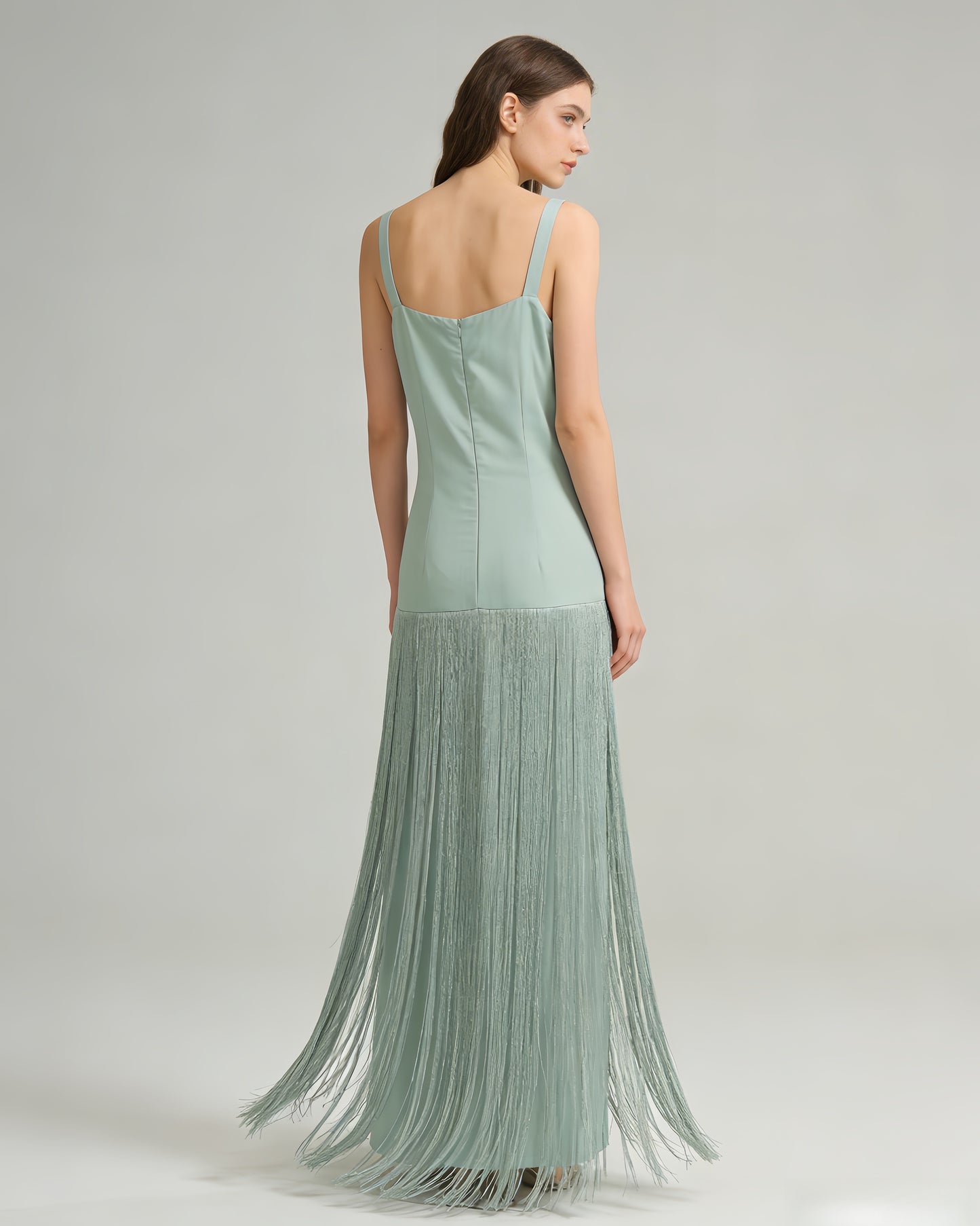 Mint Green Fringe spaghetti strap Maxi Dress