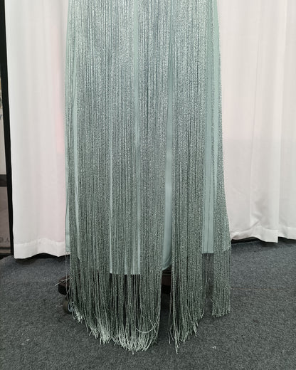 Mint Green Fringe spaghetti strap Maxi Dress