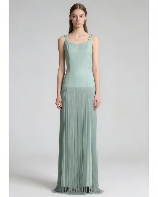 Mint Green Fringe spaghetti strap Maxi Dress