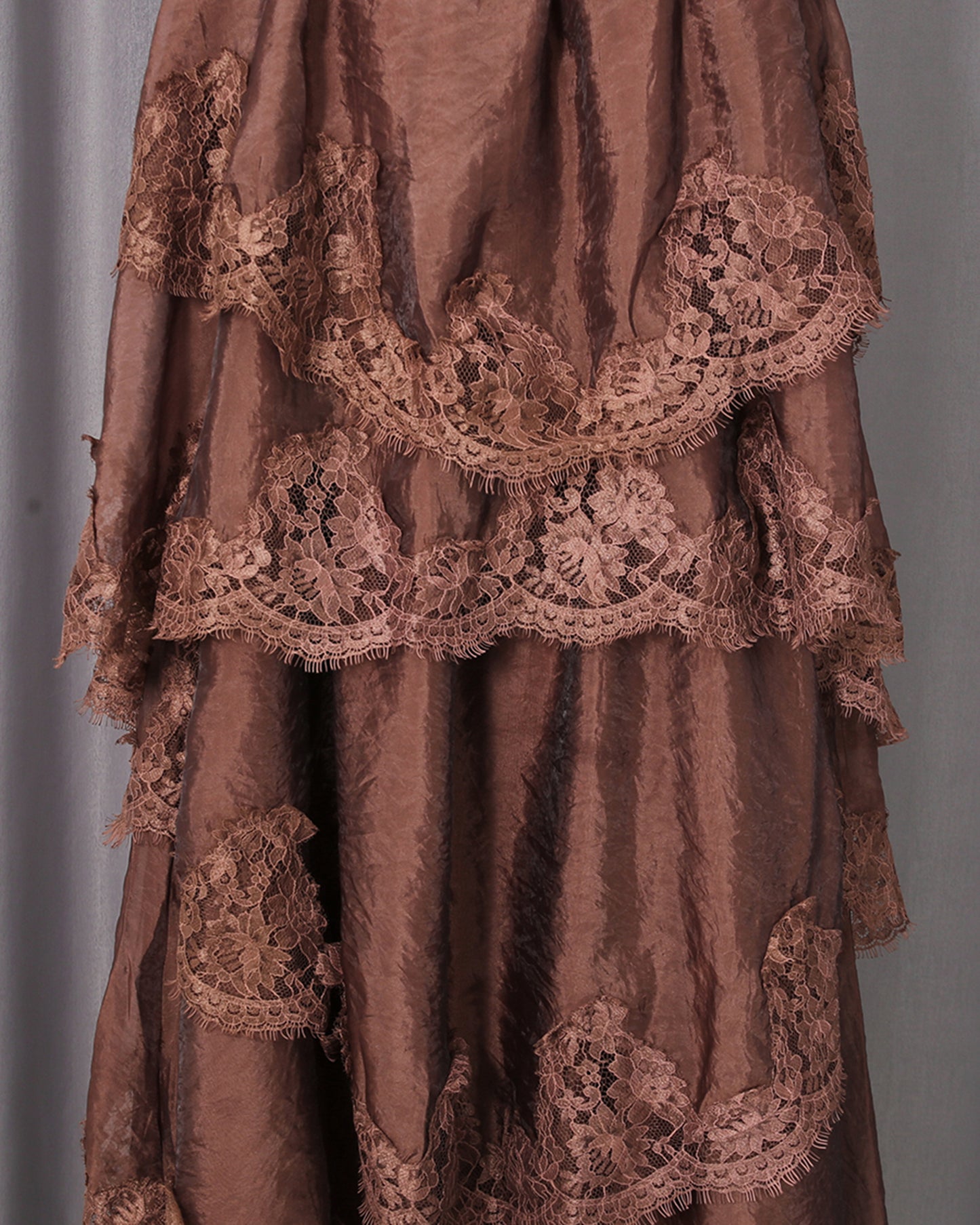Mocha Lace Tiered Spaghetti Strap Maxi Dress