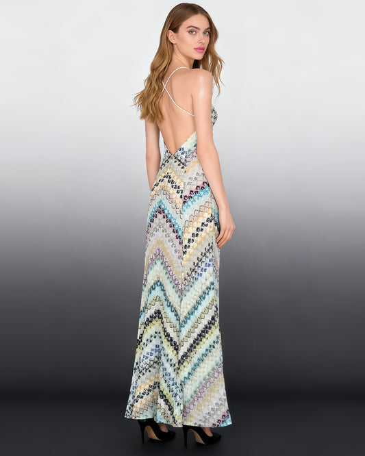 Multicolor Print Spaghetti Strap Backless Maxi Dress