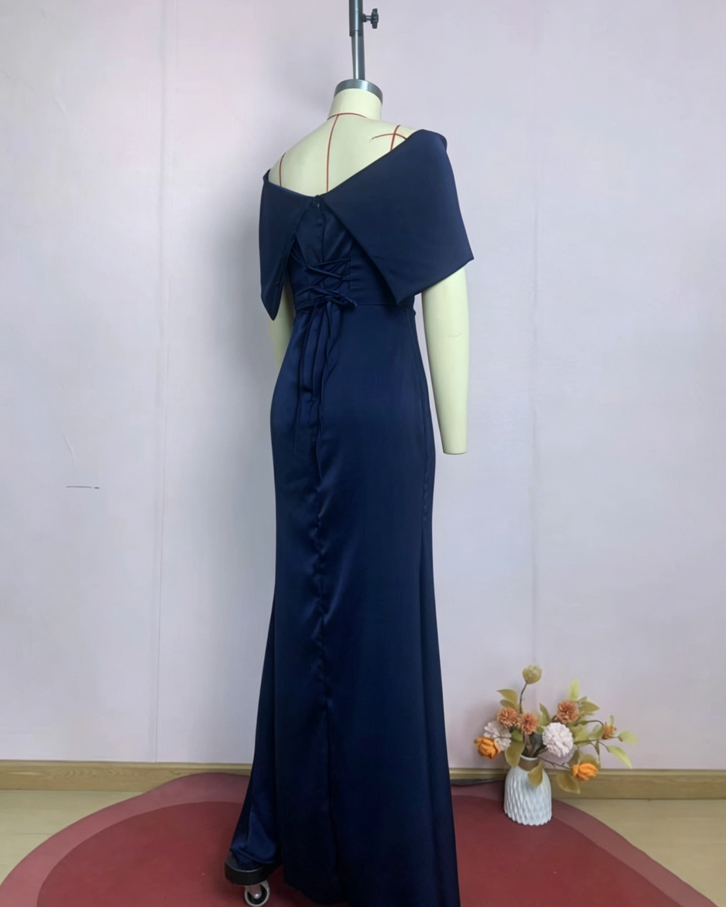 Navy Blue Off-the-Shoulder Mermaid Evening Gown