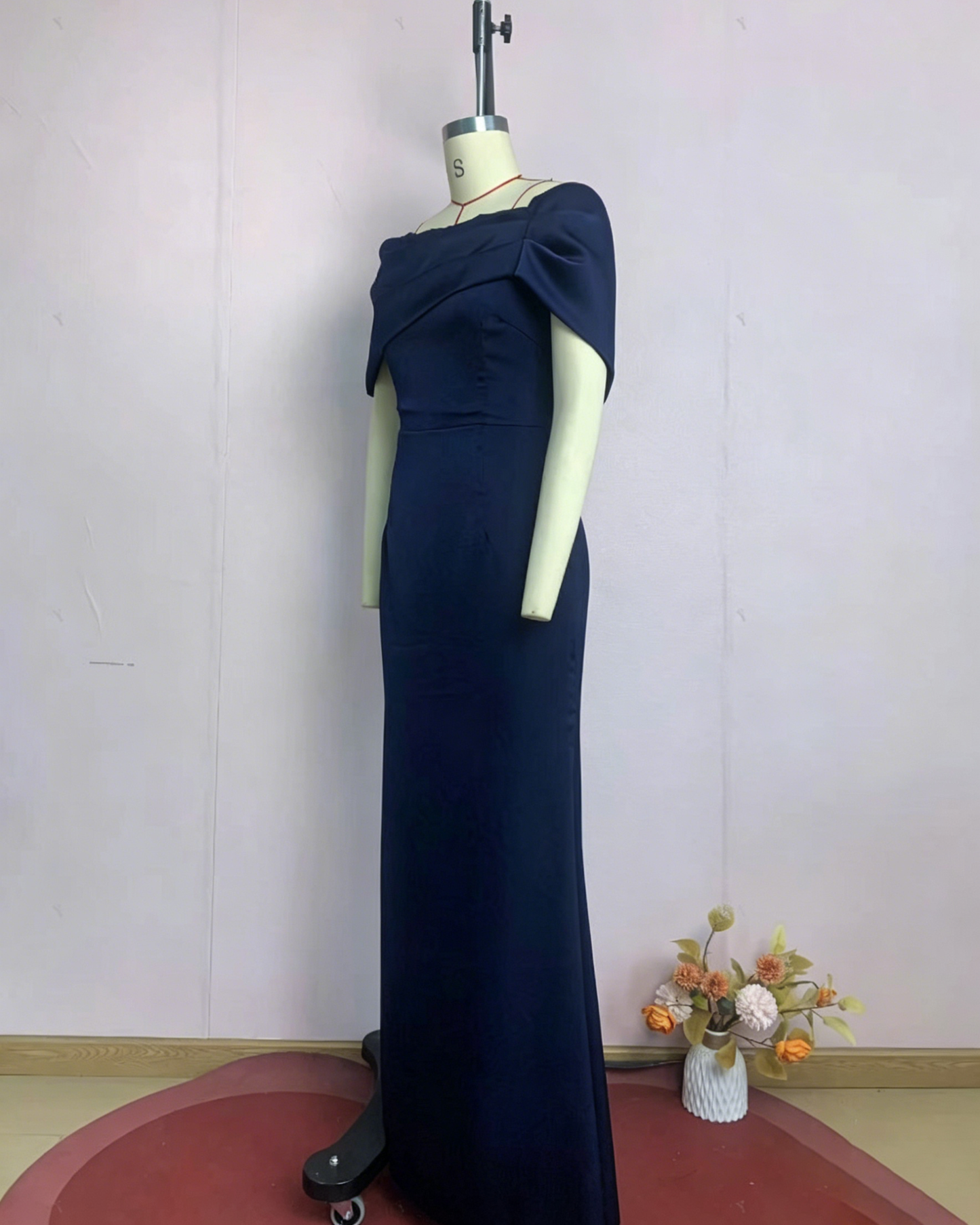 Navy Blue Off-the-Shoulder Mermaid Evening Gown