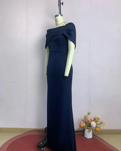 Navy Blue Off-the-Shoulder Mermaid Evening Gown