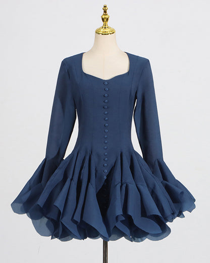 Navy Blue Ruffle Hem Mini Dress