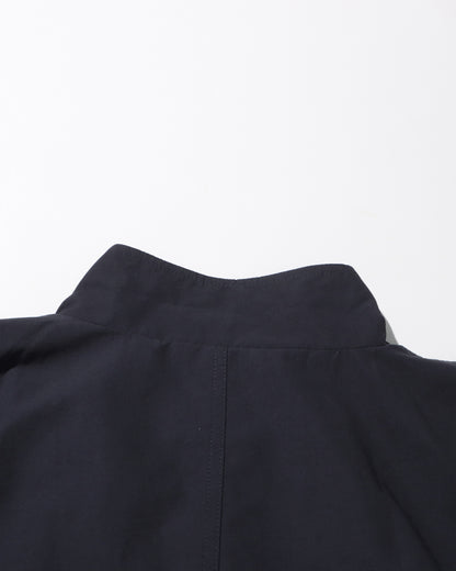 Navy Blue Stand-Collar Longline Coat with Button Front