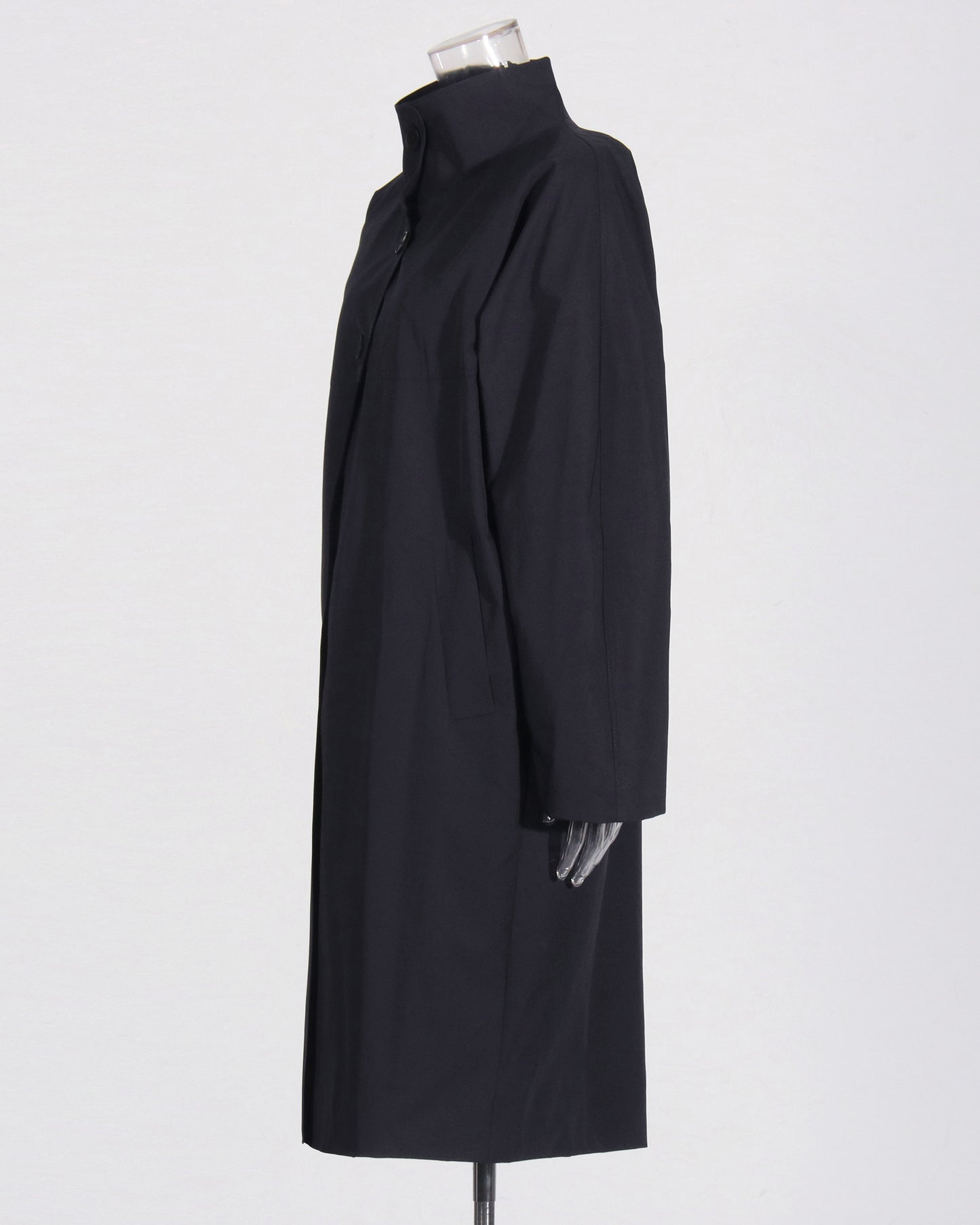 Navy Blue Stand-Collar Longline Coat with Button Front