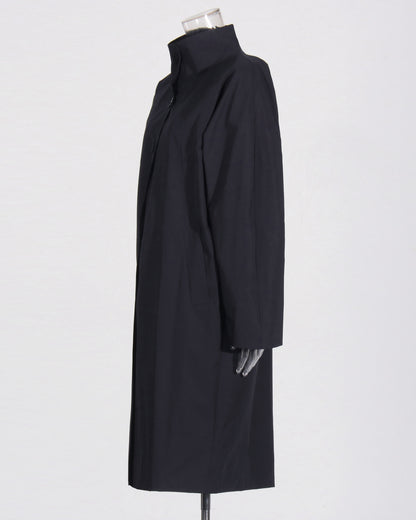 Navy Blue Stand-Collar Longline Coat with Button Front