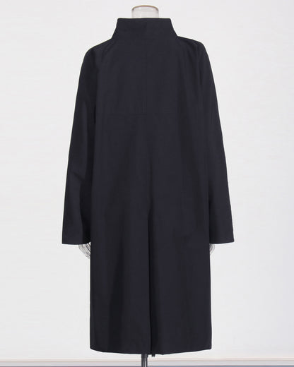 Navy Blue Stand-Collar Longline Coat with Button Front