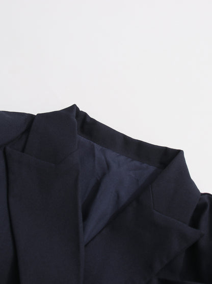 Navy Double-Breasted Trench Coat with Ruched Sleeves