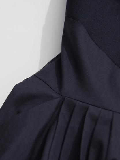 Navy Double-Breasted Trench Coat with Ruched Sleeves