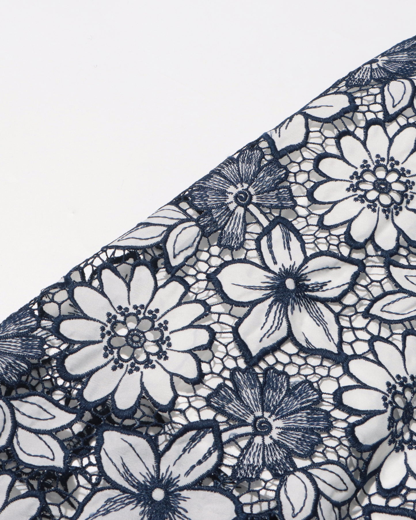 Navy & White Floral Lace Halter Midi Dress