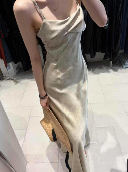 Solid Patchwork Strap Long Dress