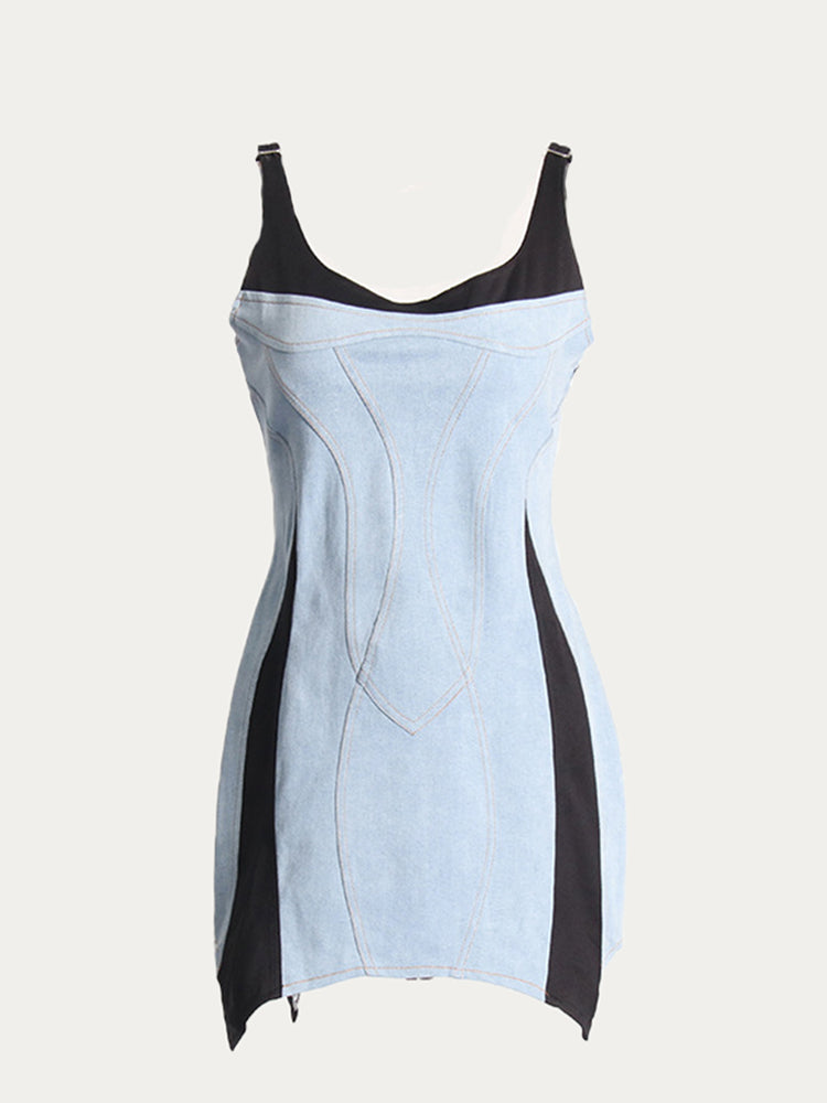 Denim With Black Straps Mini Dress