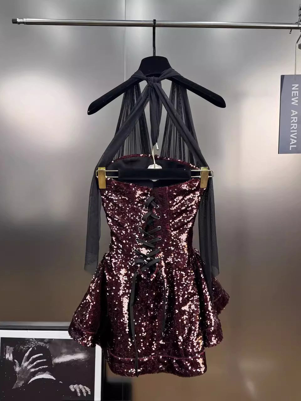 Patchwork Mesh Sequins Short Dress