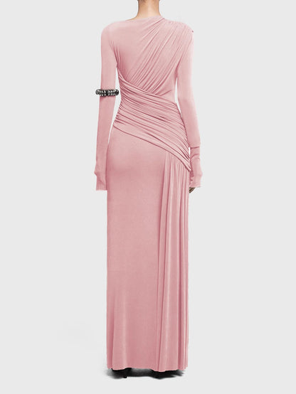 Elegant Solid Pleated Long Dress