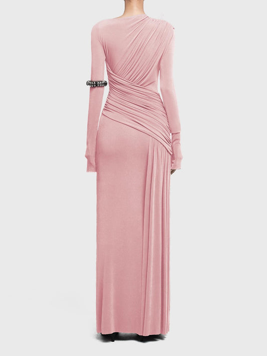 Elegant Solid Pleated Long Dress