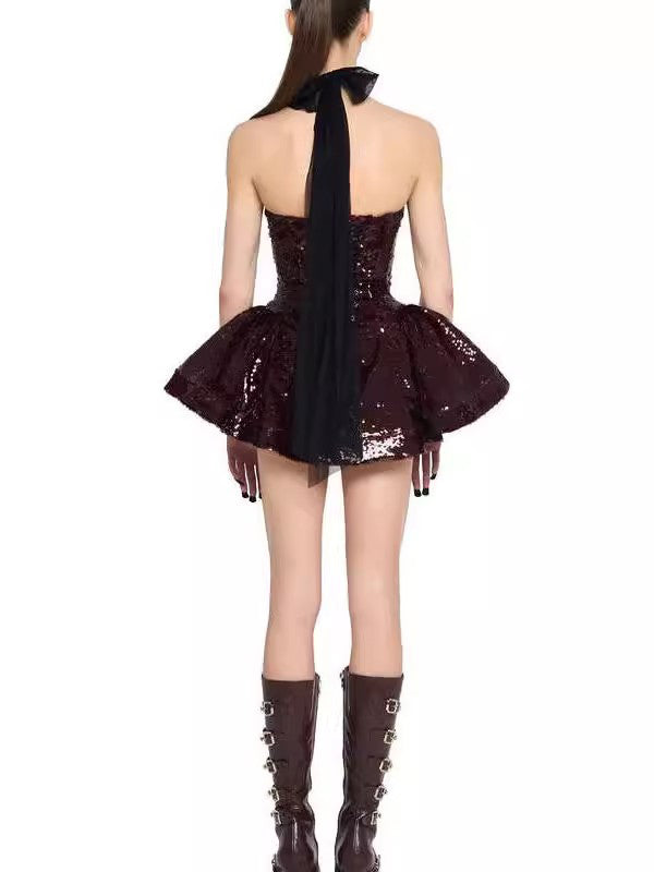 Patchwork Mesh Sequins Short Dress
