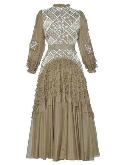 Patchwork Sequins Mesh Long Dress