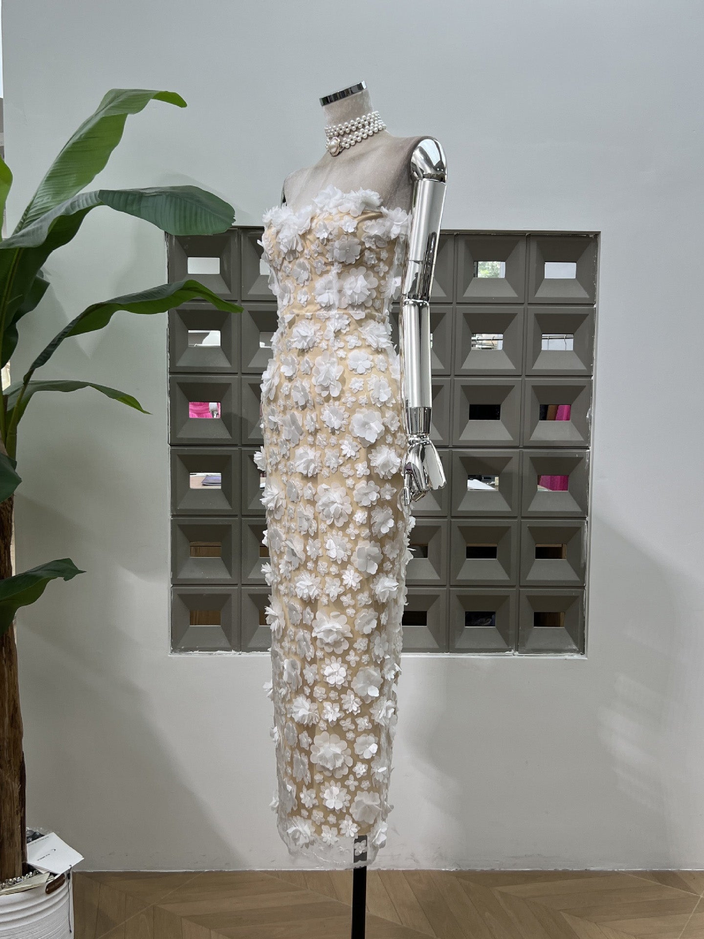 Off Shoulder Patchwork Flower Long Dress