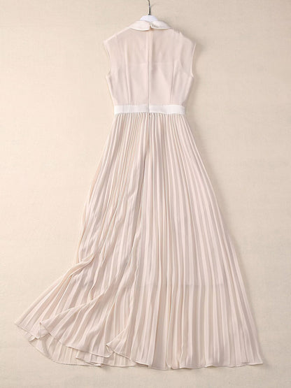 Elegant Sleeveless Pleated Long Dress