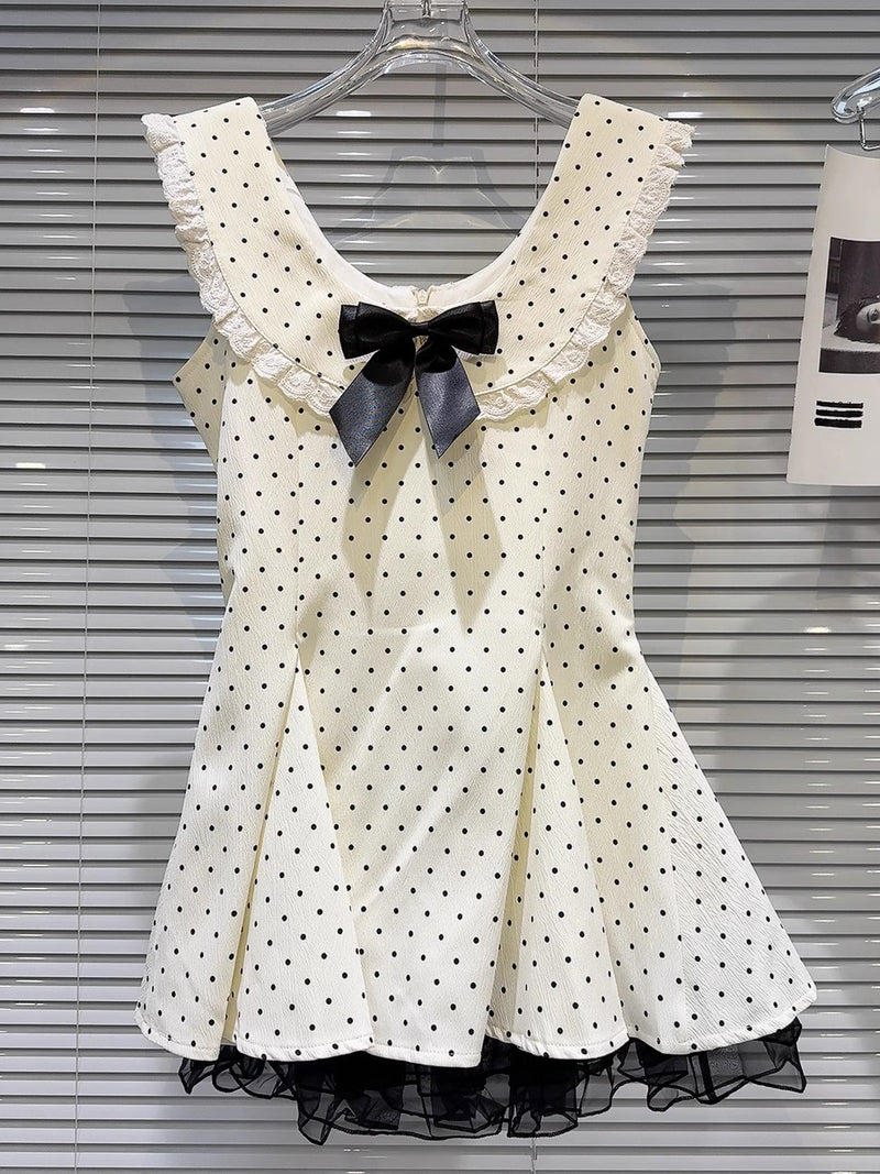 Hit Color Wave Point Bowknot Mini Dress