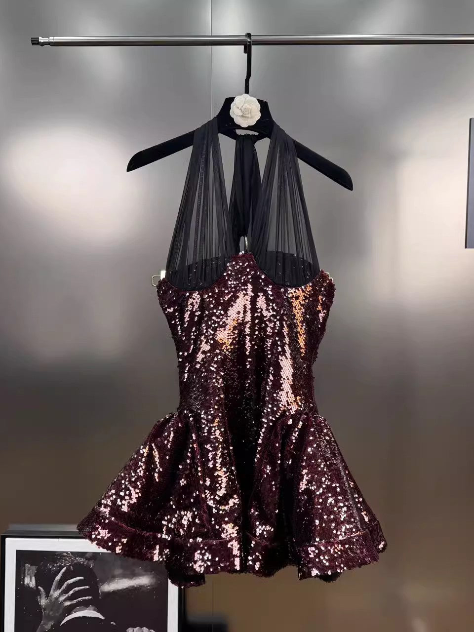 Patchwork Mesh Sequins Short Dress