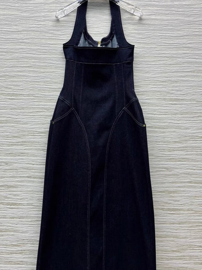 Elegant Denim Sleeveless Long Dress