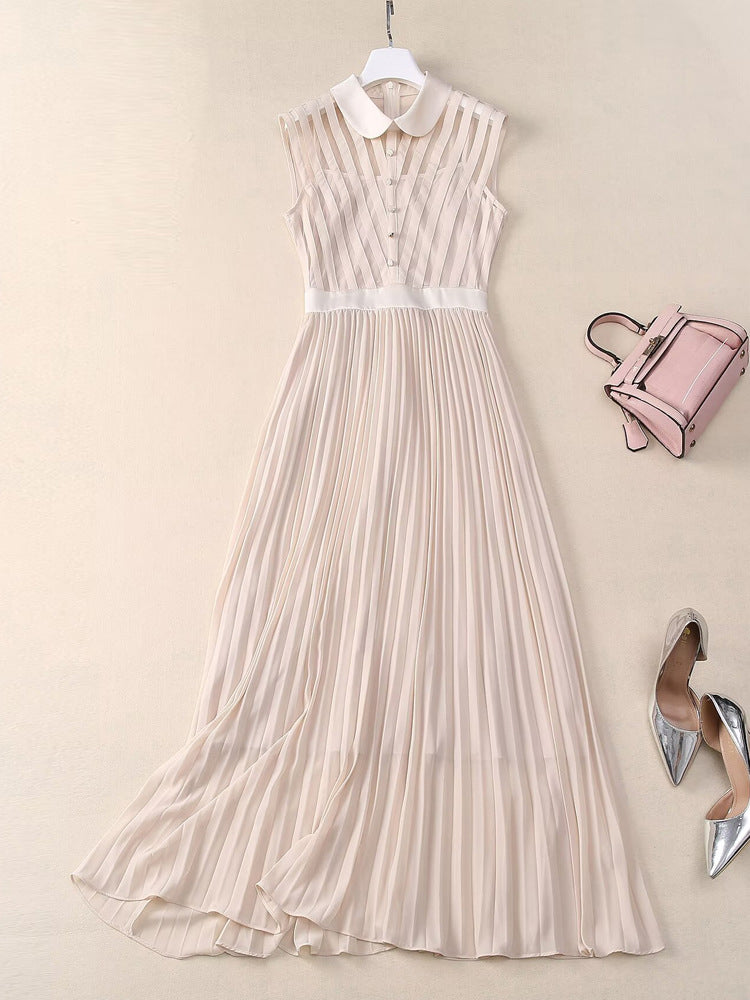 Elegant Sleeveless Pleated Long Dress
