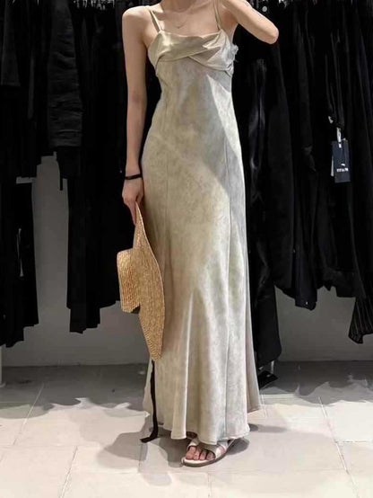Solid Patchwork Strap Long Dress