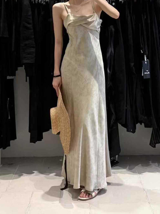 Solid Patchwork Strap Long Dress