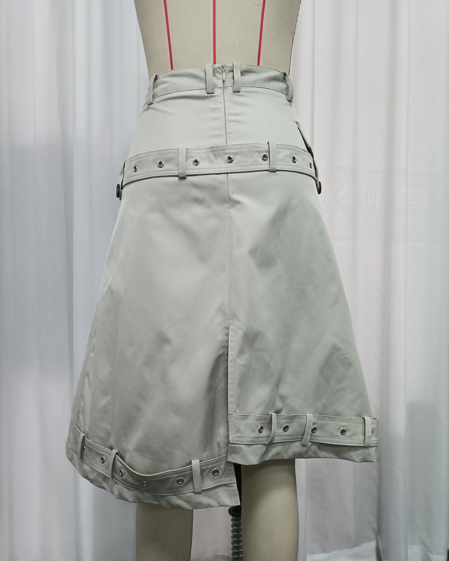 Oatmeal Double Breasted Asymmetric Belt Midi Skirt