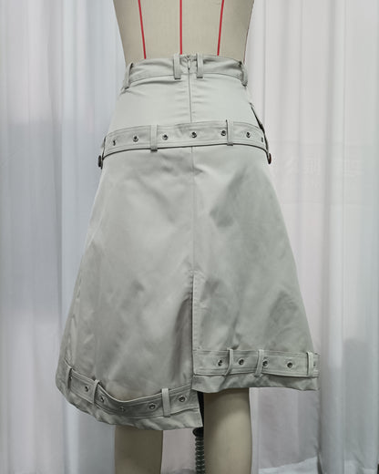 Oatmeal Double Breasted Asymmetric Belt Midi Skirt