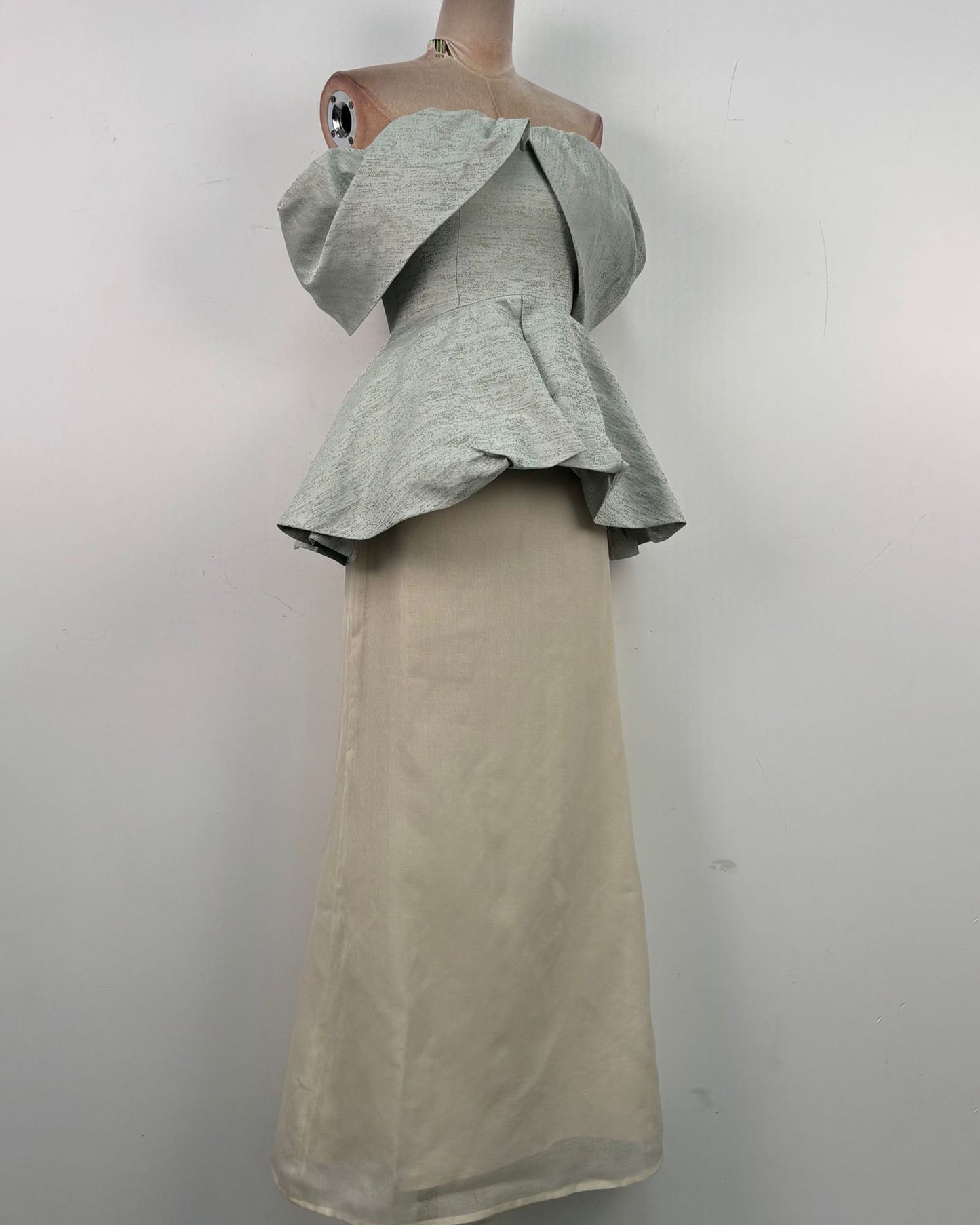 Green Off Shoulder Peplum Top Maxi Skirt Elegant Set