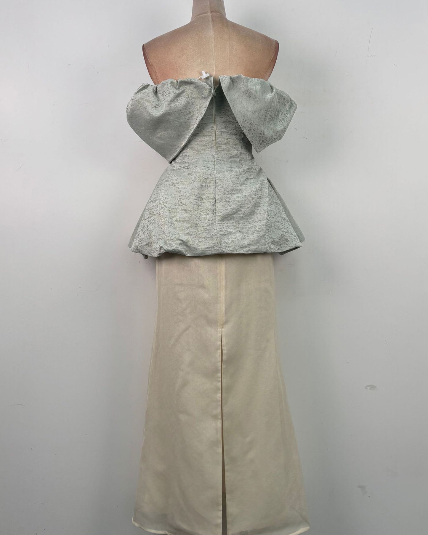 Green Off Shoulder Peplum Top Maxi Skirt Elegant Set